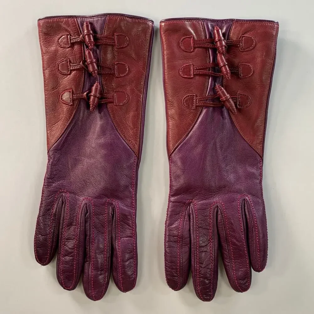 NO BRAND Size 8 Purple Burgundy Leather Gloves